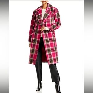 NWT Aqua Bloomingdale’s Vibrant Pink Fuchsia Plaid Trench Coat Size Medium
